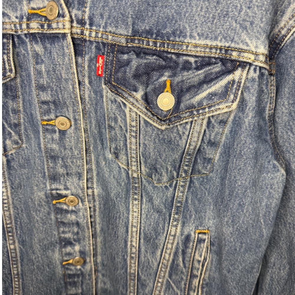 Levi's Premium Women's Medium Baggy Sport Tape Trucker Jacket Oversized Denim - Picture 4 of 9